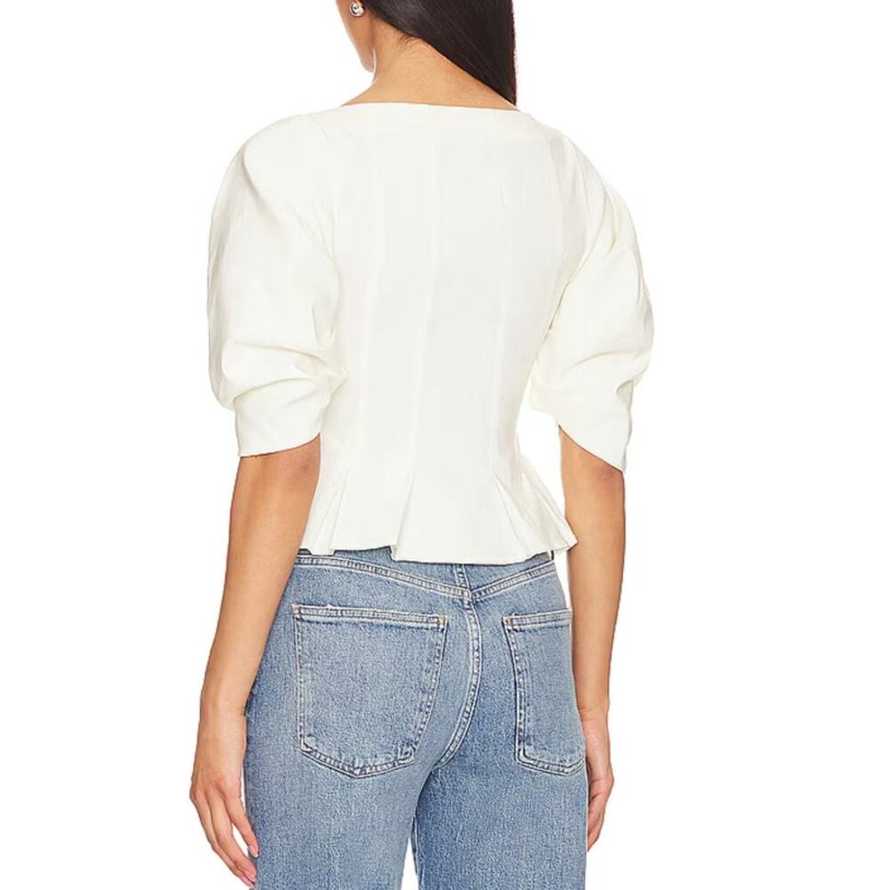 LPA - Sarita Puff Sleeve Peplum Blouse in Coconut Milk Cream - Picture 5 of 5